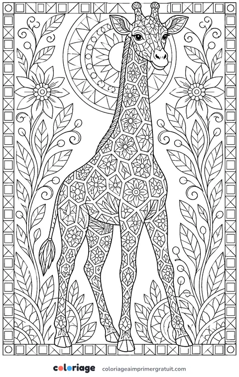 Coloriage girafe mosaïque