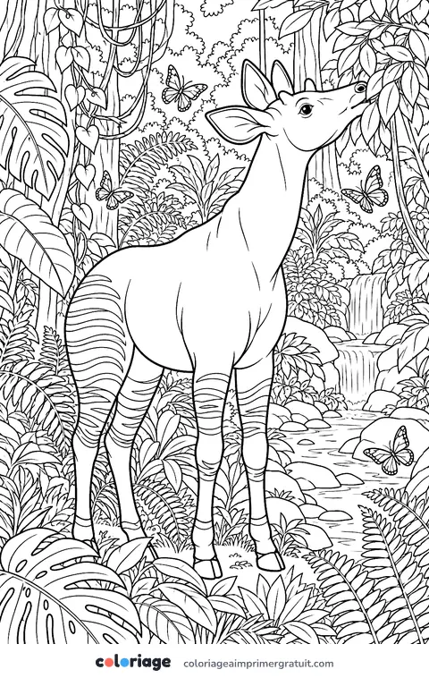 Coloriage okapi, le cousin de la girafe