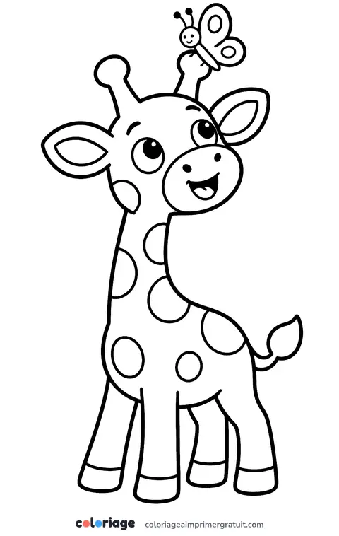 Coloriage girafe et papillon