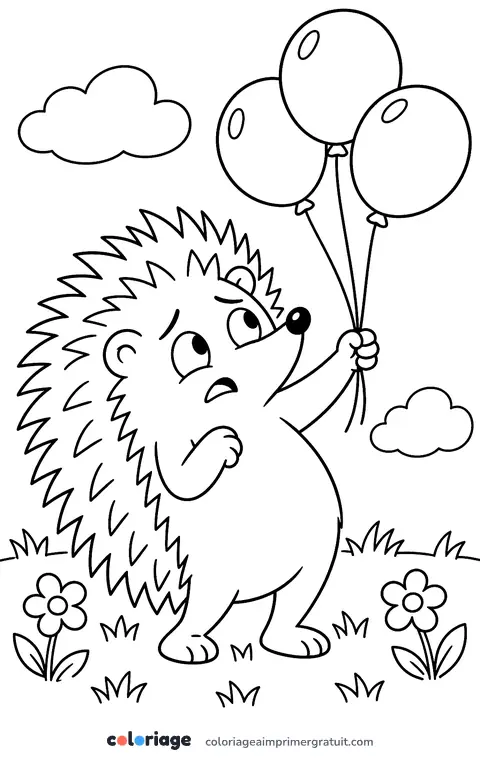 Coloriage hérisson et ballons
