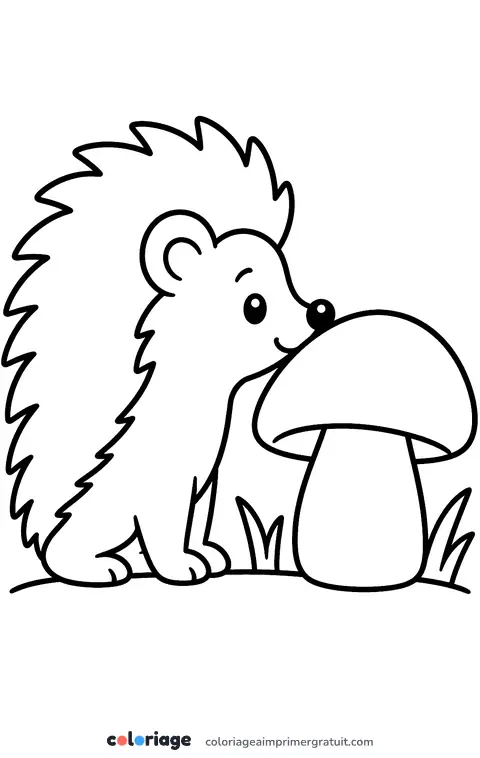 Coloriage hérisson et champignon
