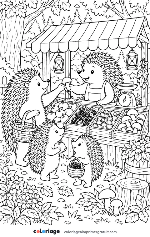 Coloriage l’épicerie des hérissons
