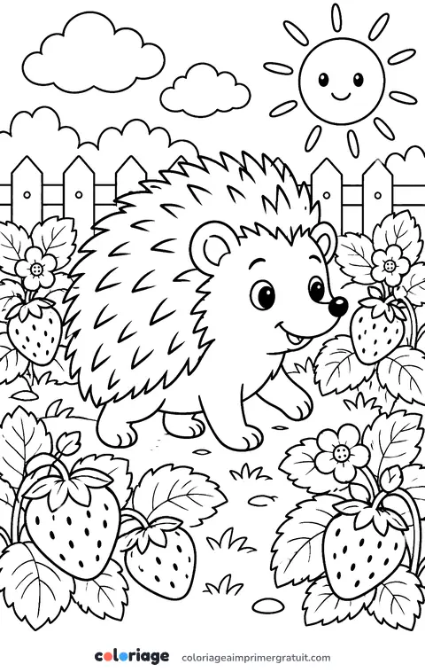 Coloriage hérisson et fraises