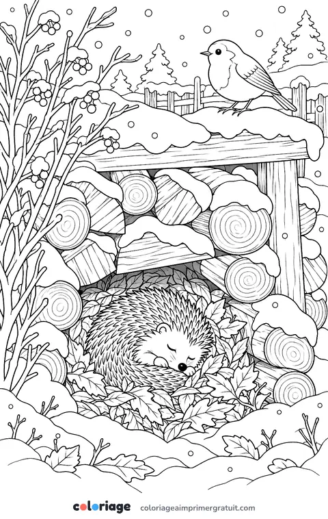 Coloriage hérisson qui hiberne