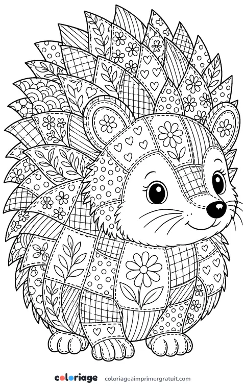 Coloriage hérisson patchwork