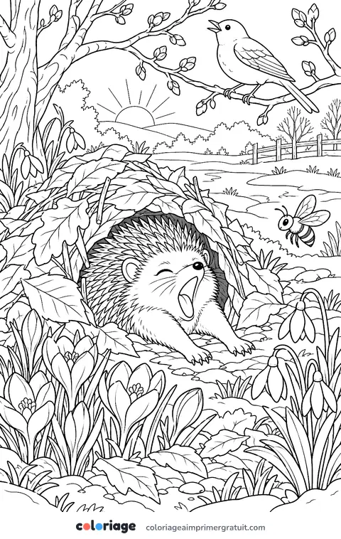 Coloriage réveil au printemps