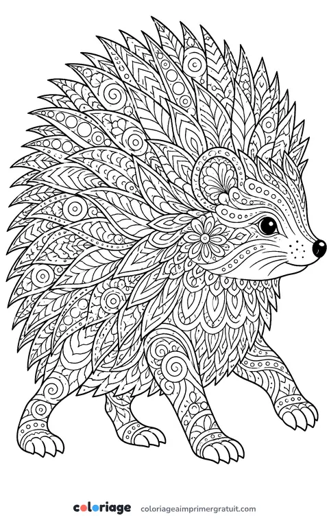 Coloriage hérisson zentangle