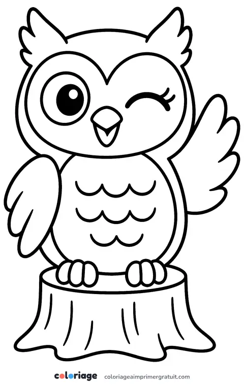 Coloriage hibou qui fait un clin d’œil