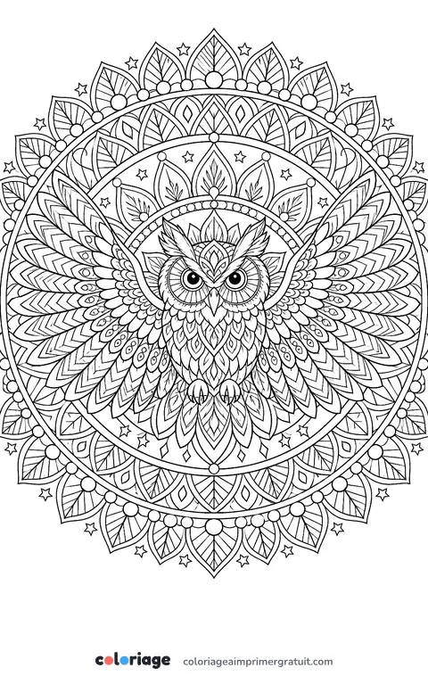 Coloriage mandala hibou