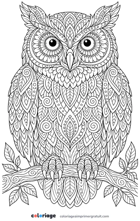 Coloriage hibou zentangle