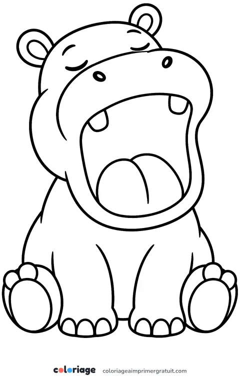 Coloriage hippopotame qui bâille