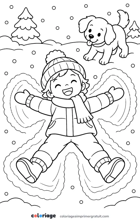 Coloriage ange dans la neige