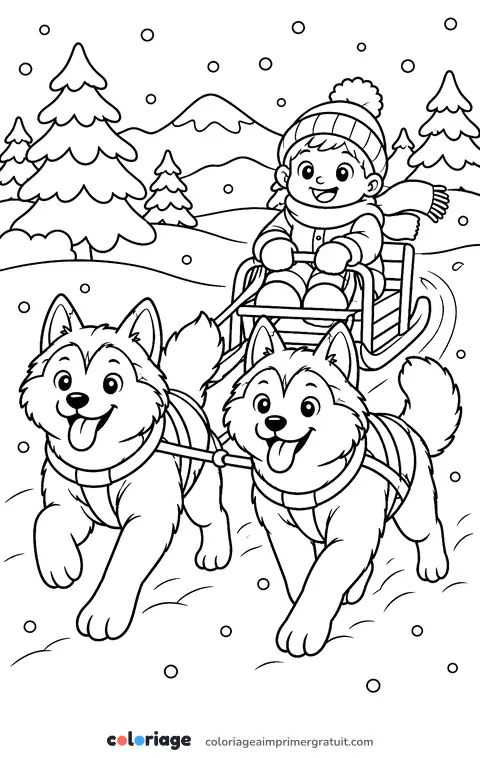 Coloriage chiens de traîneau
