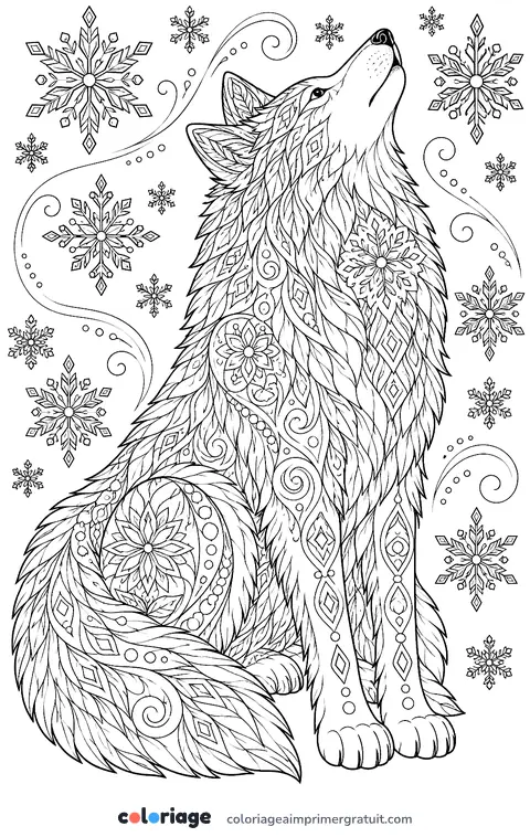 Coloriage loup arctique zentangle