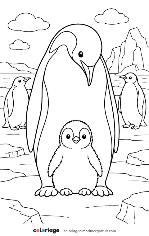Coloriage manchots empereurs