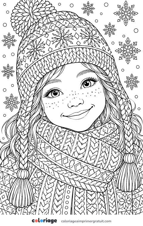 Coloriage portrait au bonnet tricoté