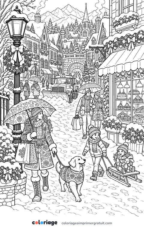Coloriage rue enneigée