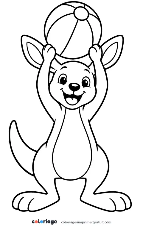Coloriage kangourou au ballon