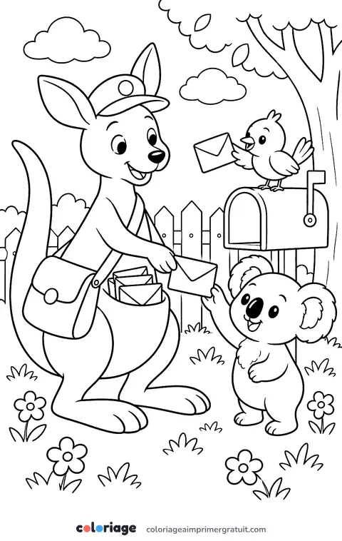 Coloriage kangourou facteur