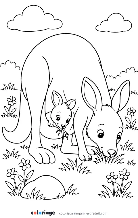 Coloriage maman qui broute et son petit