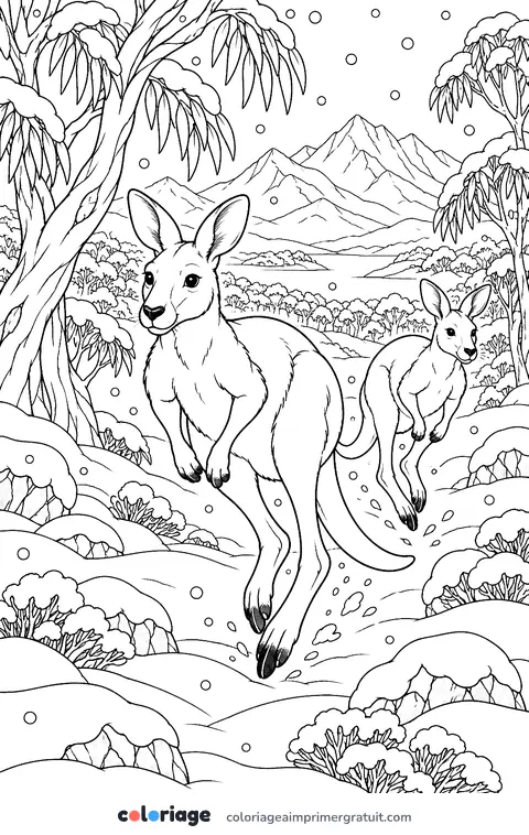 Coloriage kangourous dans la neige