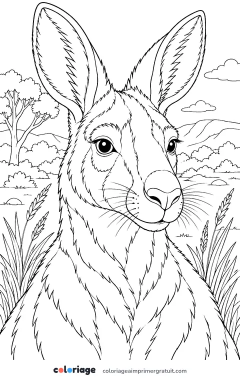 Coloriage portrait de kangourou roux