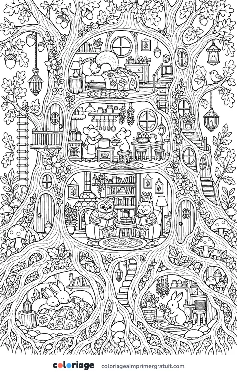 Coloriage arbre-maison