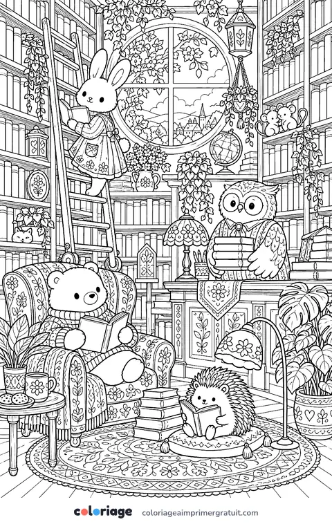 Coloriage bibliothèque des animaux