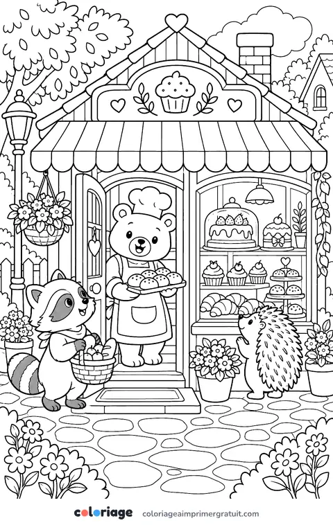 Coloriage boulangerie des animaux