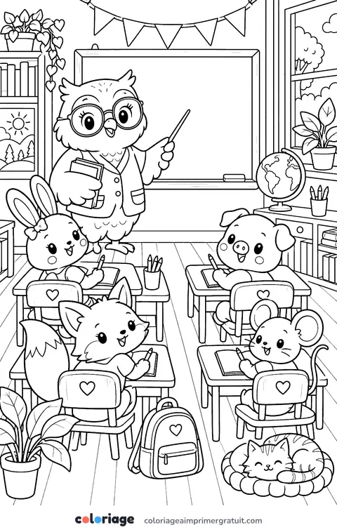 Coloriage école des animaux