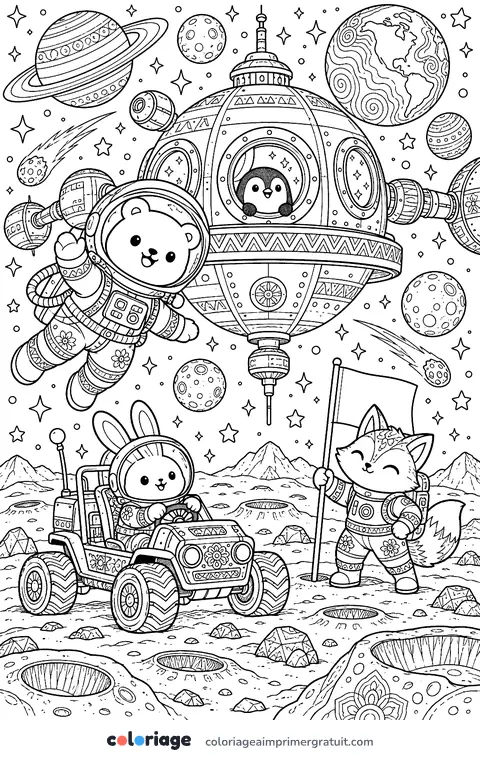 Coloriage voyage dans l’espace