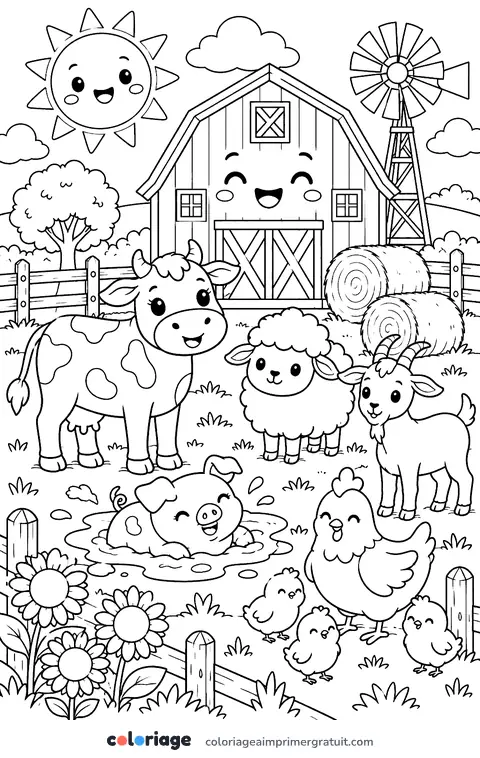 Coloriage ferme kawaii
