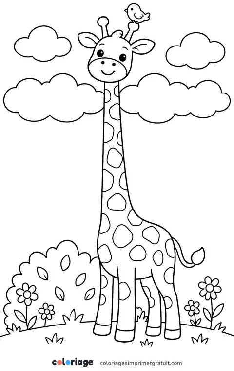 Coloriage girafe dans les nuages