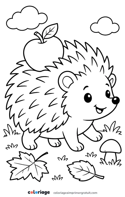 Coloriage hérisson et pomme