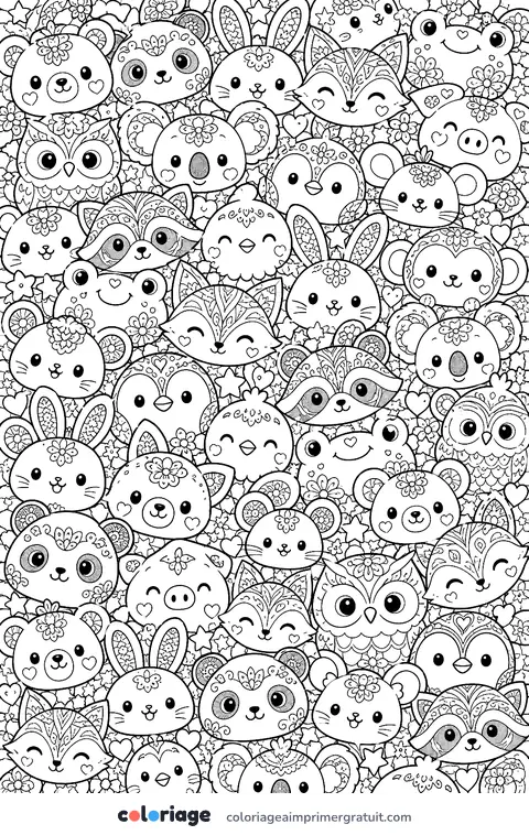 Coloriage motif de têtes d’animaux