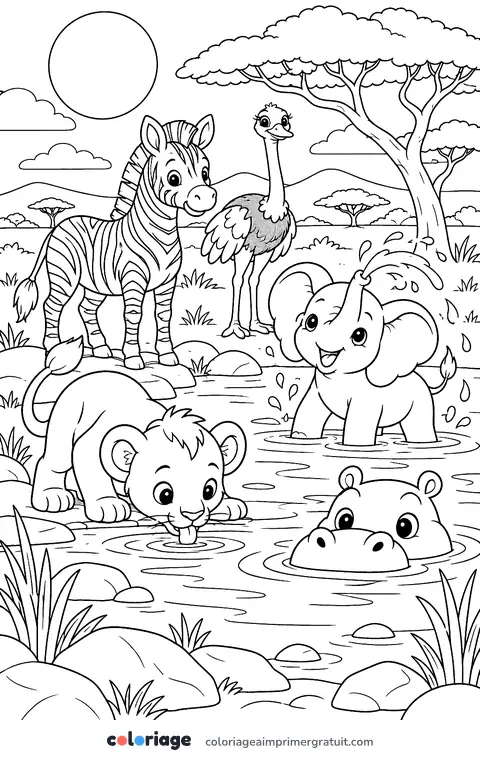 Coloriage point d’eau de la savane