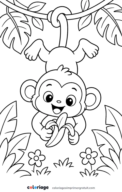 Coloriage singe et banane