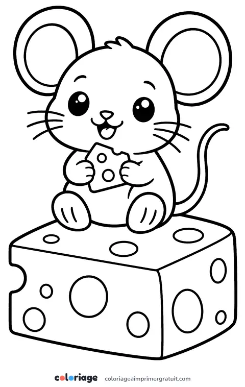 Coloriage souris et fromage