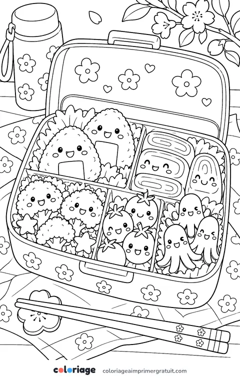 Coloriage boîte bento kawaii