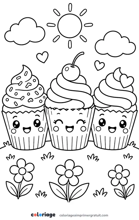 Coloriage cupcakes kawaii