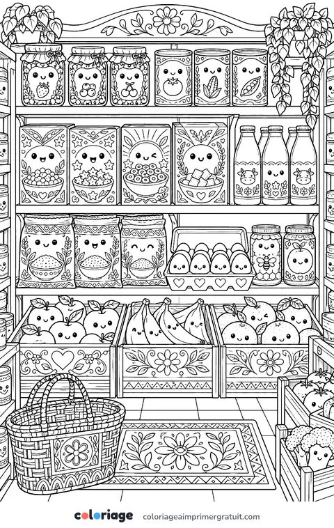 Coloriage épicerie kawaii
