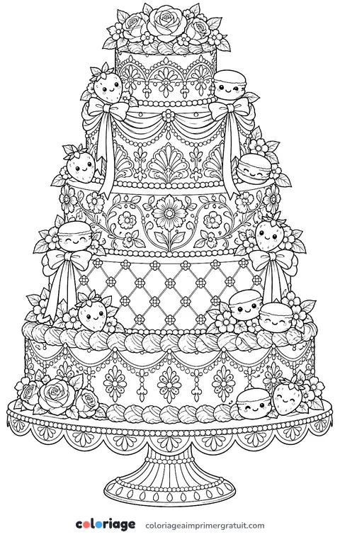 Coloriage grand gâteau à étages