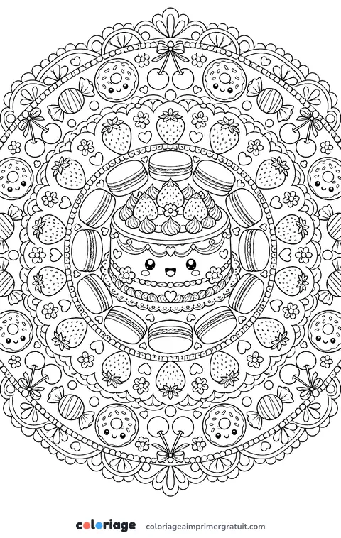 Coloriage mandala des desserts