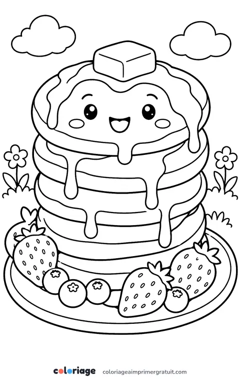 Coloriage pile de pancakes kawaii