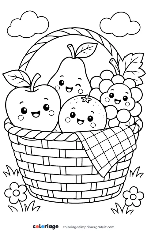 Coloriage panier de fruits kawaii