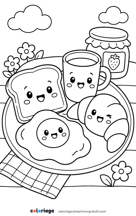 Coloriage petit-déjeuner kawaii