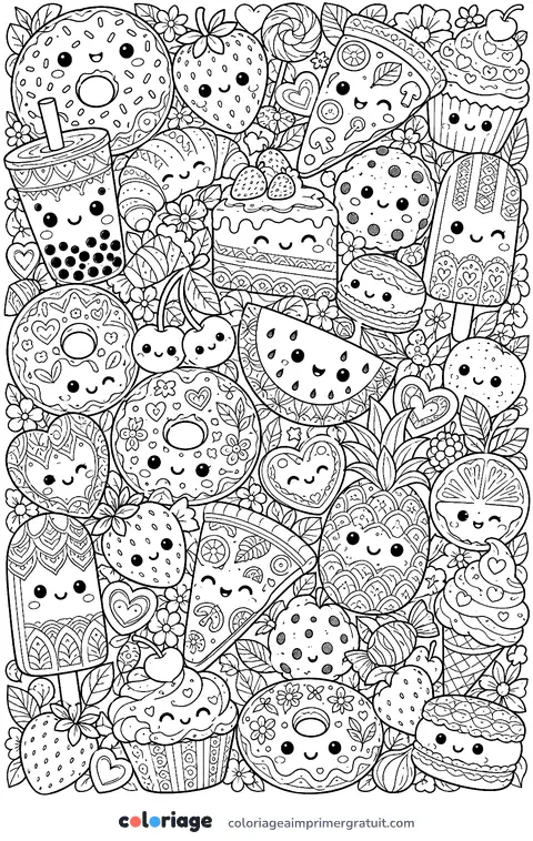 Coloriage planche gourmande kawaii