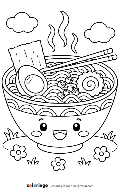 Coloriage bol de ramen kawaii