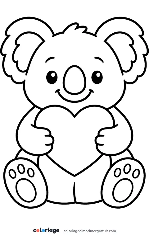Coloriage koala et son cœur