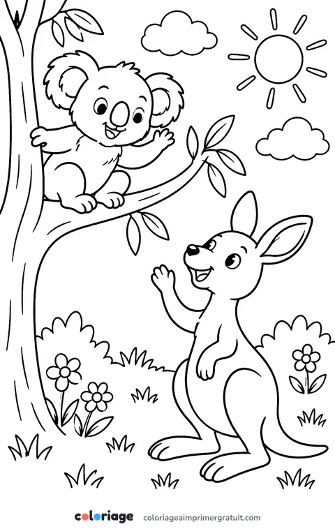 Coloriage koala et kangourou